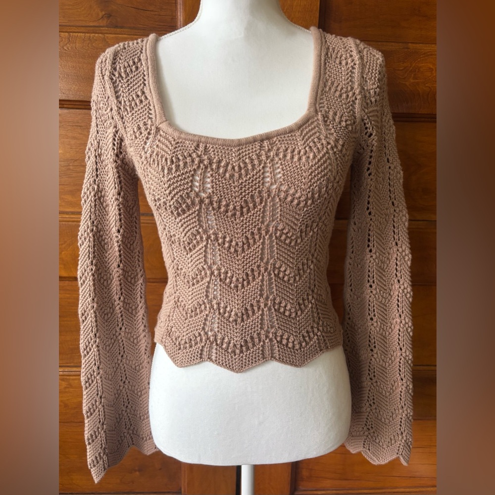 Hollister Crochet Knit Sweater in Tan